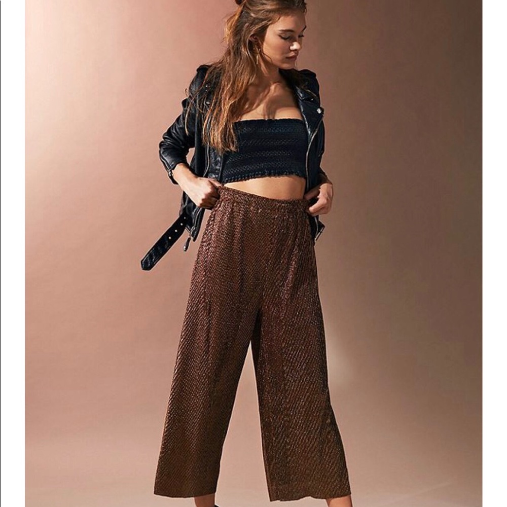 UO Sasha Metallic Copper Pleat Pants